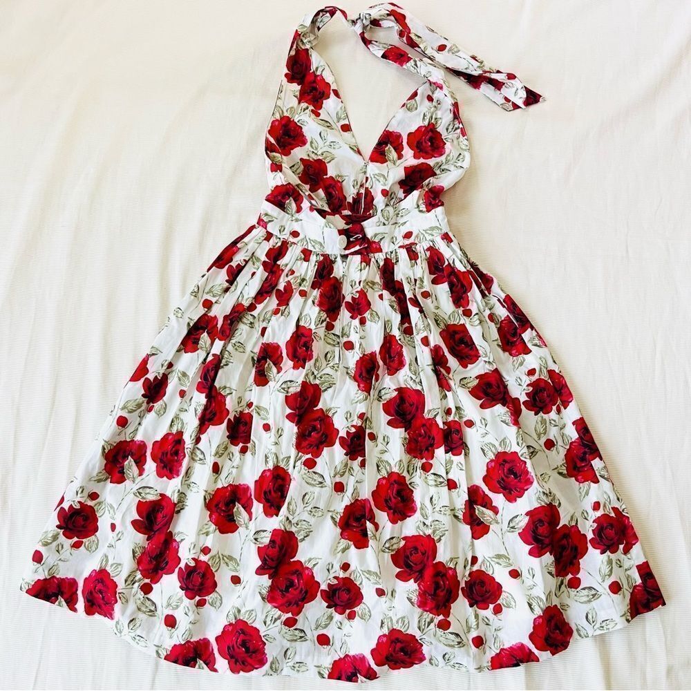 Hearts and Found Womens Dress Halter Open Back Floral Fashion Summer Rose XS NWT